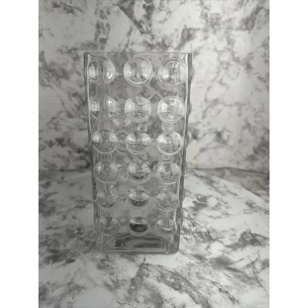 Vintage Blown Bubble Art Glass Vessel Mid Century Modern Vase Clear Rectangular‎